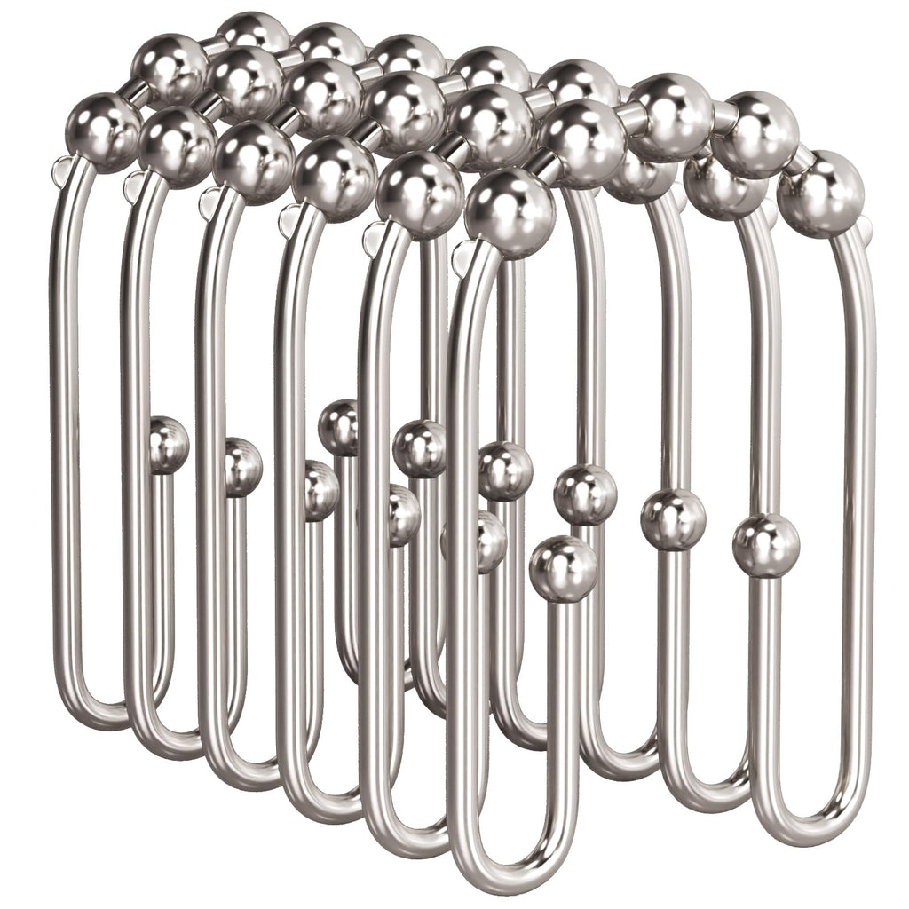 AmazerBath Shower Curtain Hooks, Gold Shower Curtain Hooks Rust Proof, Non-Slip Simple Double Hook Shower Curtain Hooks for Shower Curtain, Sturdy Shower Curtain Rings, 12Pcs