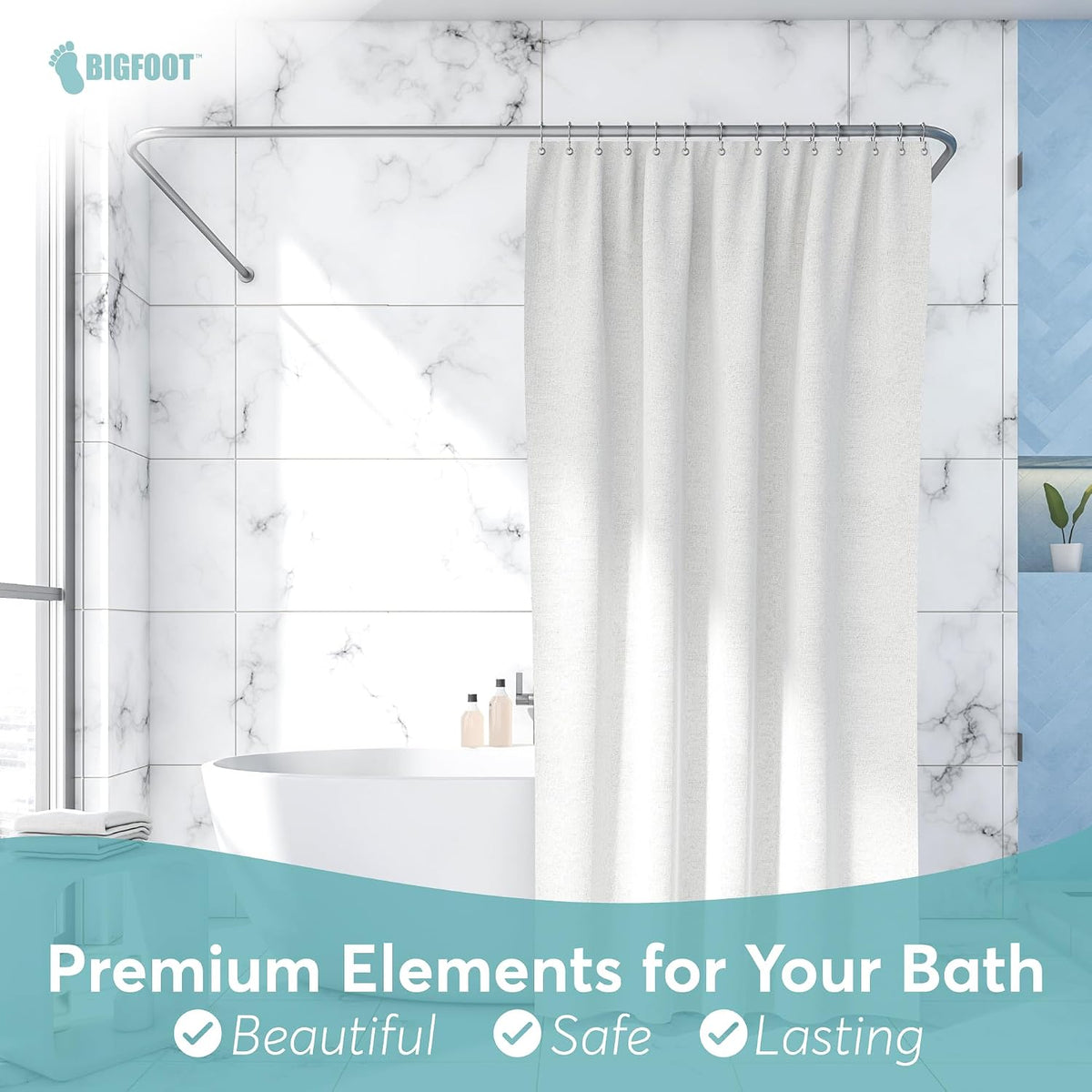 BigFoot Shower Curtain Hooks, Stainless Steel, Rust-Resistant, Easy Install