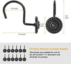Black Shower Curtain Hooks, Rust Proof Decorative Shower Curtain Rings for Bathroom, Shower Curtain Hooks for Shower Liner, 12Pcs