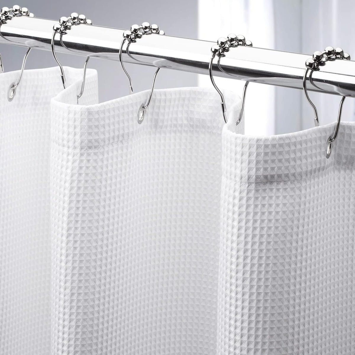 AmazerBath Extra Long Shower Curtain 96 Inches Long, Waffle Shower Curtain White Extra Long, Fabric Shower Curtains for Bathroom, Heavy Duty 240G Waffle Textured, 72x96 Inches