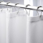 AmazerBath Short Shower Curtain 72x65 Inches, White Shower Curtain Waffle Textured, Heavy Duty 240GSM, Fabric Shower Curtain, Hotel Quality Bathroom Shower Curtains, Thick and Heavy