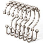 DAWNER Shower Curtain Hooks, Rust Proof Metal Easy Glide Double Rings, Stainless Steel Hangers for Bathroom Curtains, Set of 12, Brushed Nickel