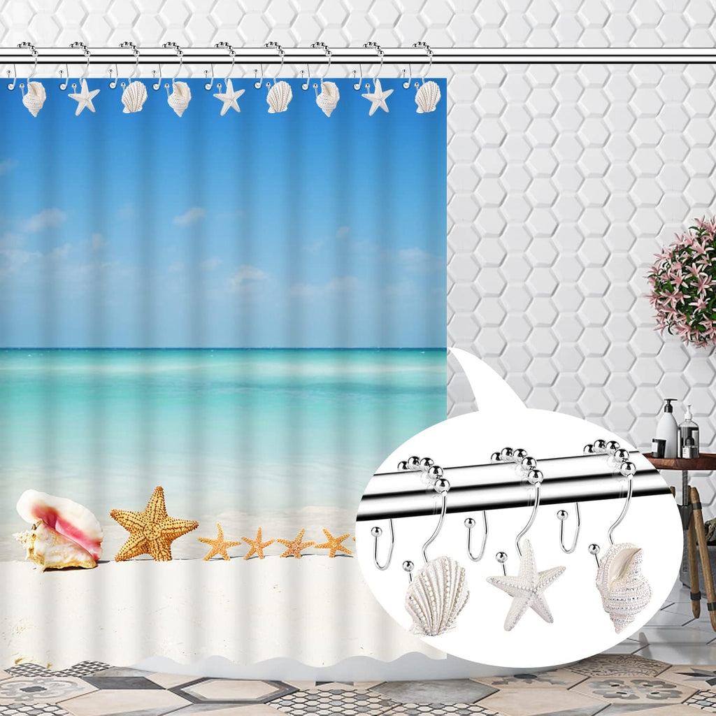 Decorative Shower Curtain Hooks,12 Pcs Seashell Double Shower Curtain Hooks
