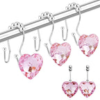 Shower Curtain Hooks Rings for Bathroom, 12PCS Valentines Day Heart Stainless Steel Rust Resistant Decorative Rhinestones Shower Curtain Rings Hangers for Shower Curtains, Clothing, etc.