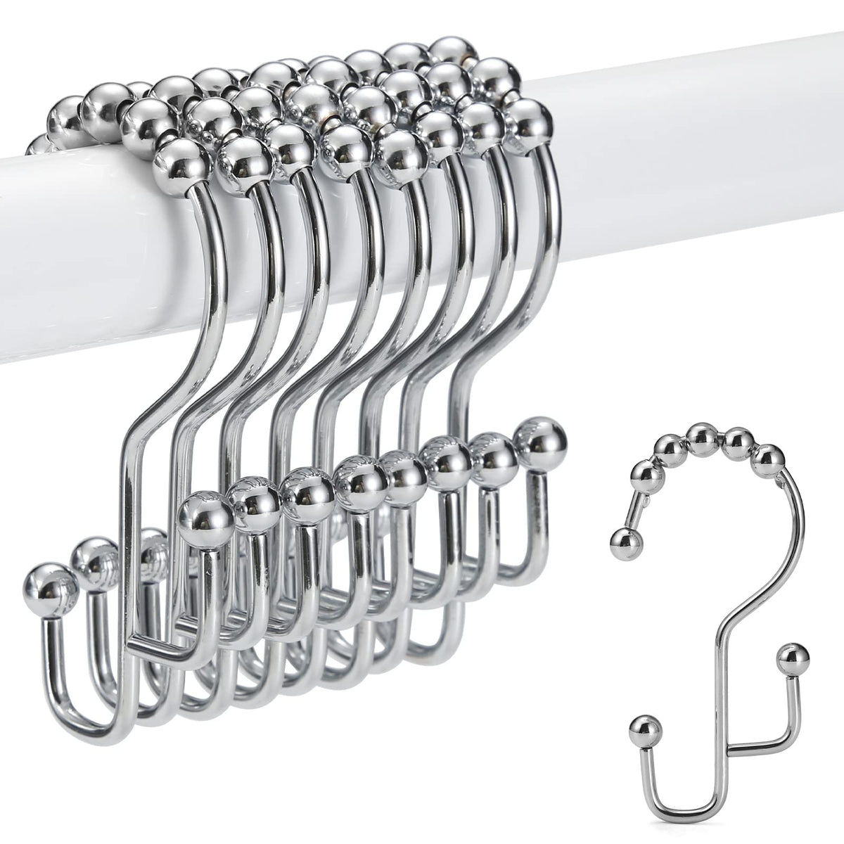 Shower Curtain Rings, SUTINE Double Shower Curtain Hooks, Rust-Resistant Stainless Steel Shower Curtain Rings, Easy Sliding Metal Shower Hooks for Shower Curtains & Liners, 12pcs-Matte Nickel