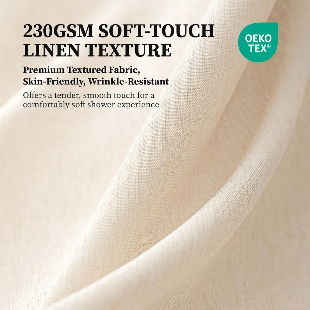 BTTN Beige Linen Textured Waterproof Cloth Shower Curtain Set, 72x72, Cream