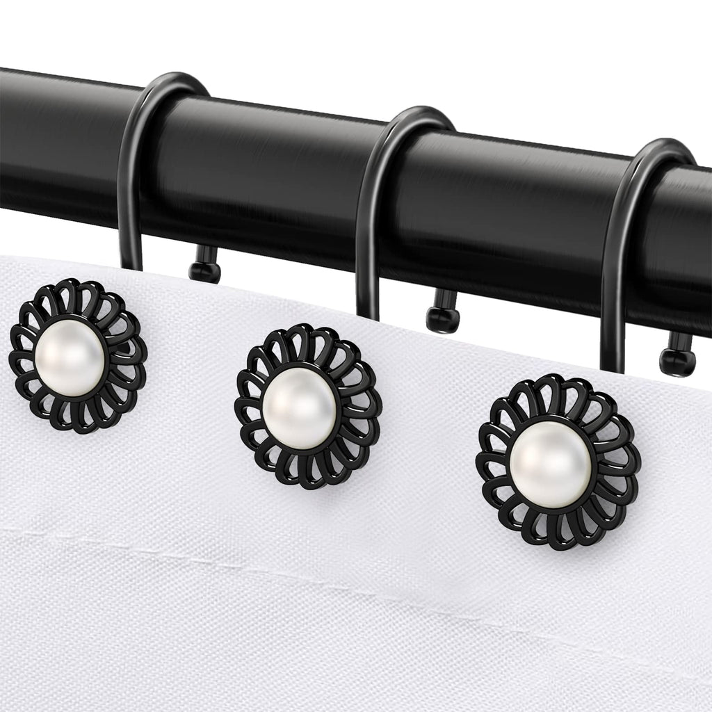 Nickel Shower Curtain Hooks Rings, Decorative Shower Curtain Hangers, Heavy Duty Metal Shower Rings, Sunflower Shower Hooks for Shower Curtain Rod and Liner, Bathroom Curtain Hooks, Set of 12