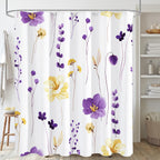 Gibelle Blue Yellow Watercolor Floral Fabric Shower Curtain, 72x72