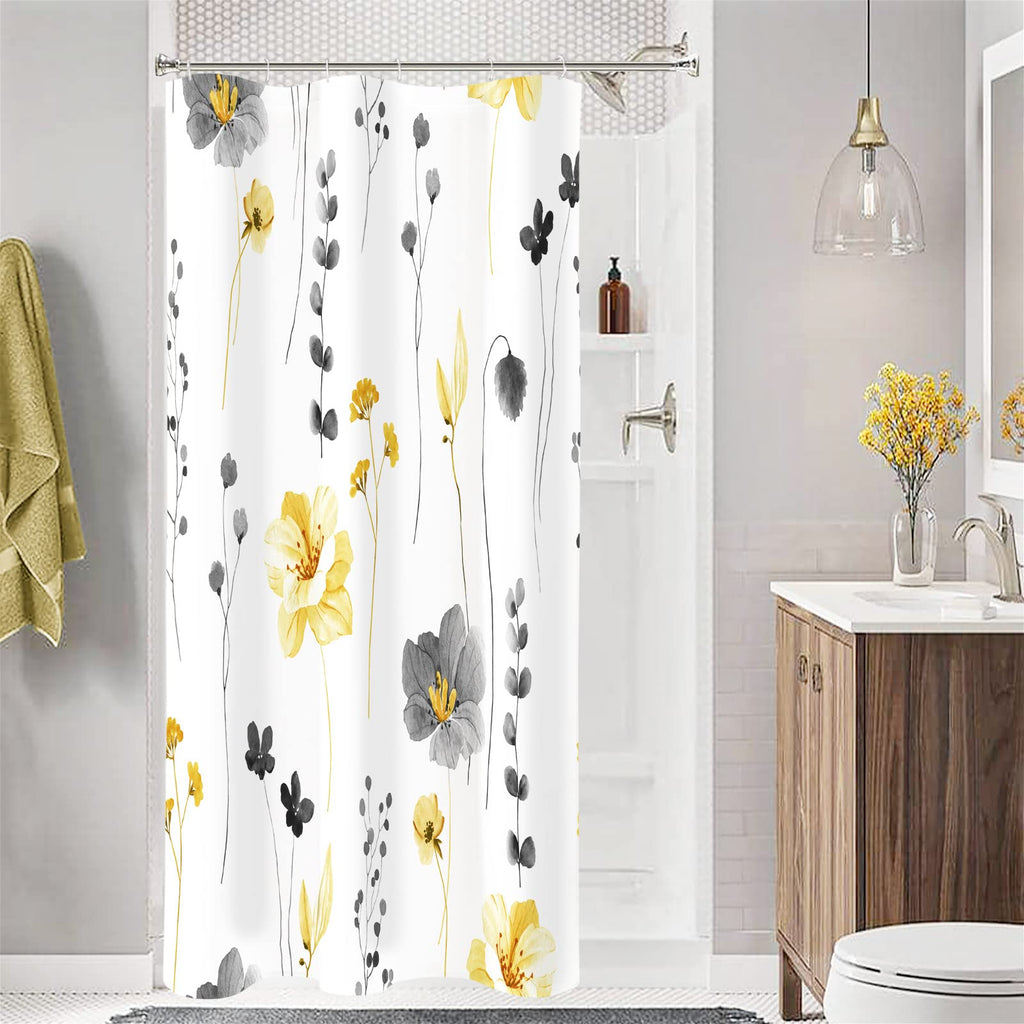 Gibelle Blue Yellow Watercolor Floral Fabric Shower Curtain, 72x72
