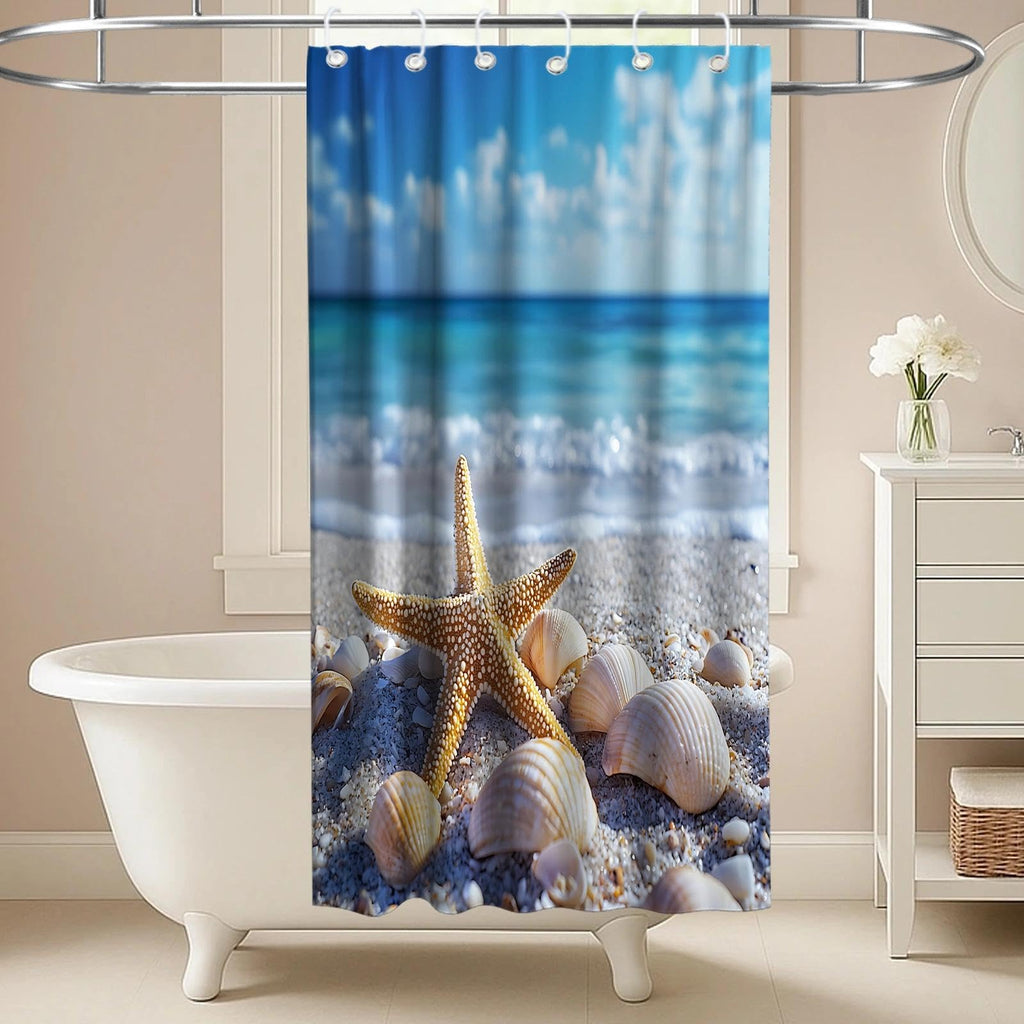 Nautical Green Sea Turtles Beach Theme Fabric Shower Curtain Sets Bathroom Blue Ocean Decor with Grommets and Hooks - 72 x 72 Inch Teal