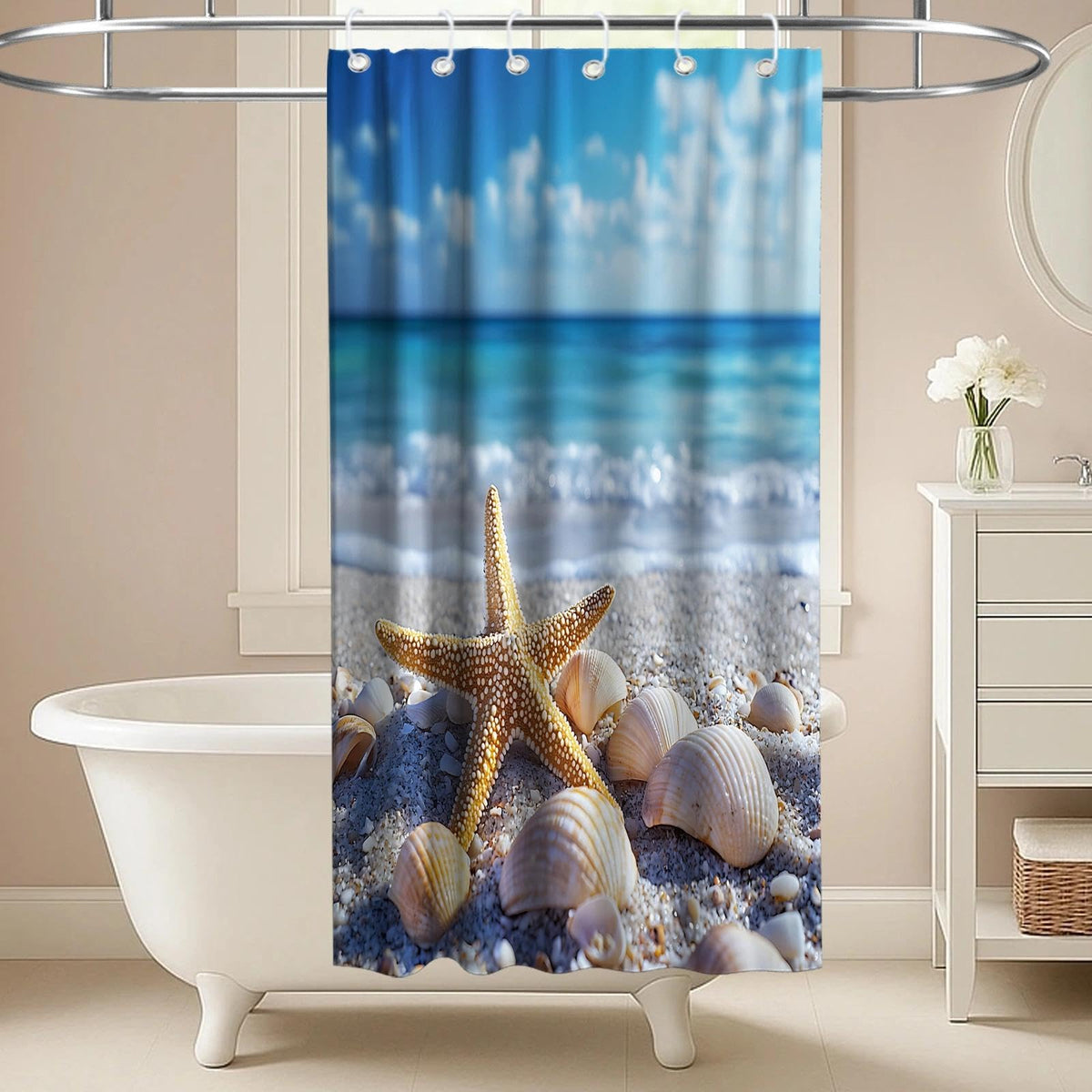 Nautical Green Sea Turtles Beach Theme Fabric Shower Curtain Sets Bathroom Blue Ocean Decor with Grommets and Hooks - 72 x 72 Inch Teal
