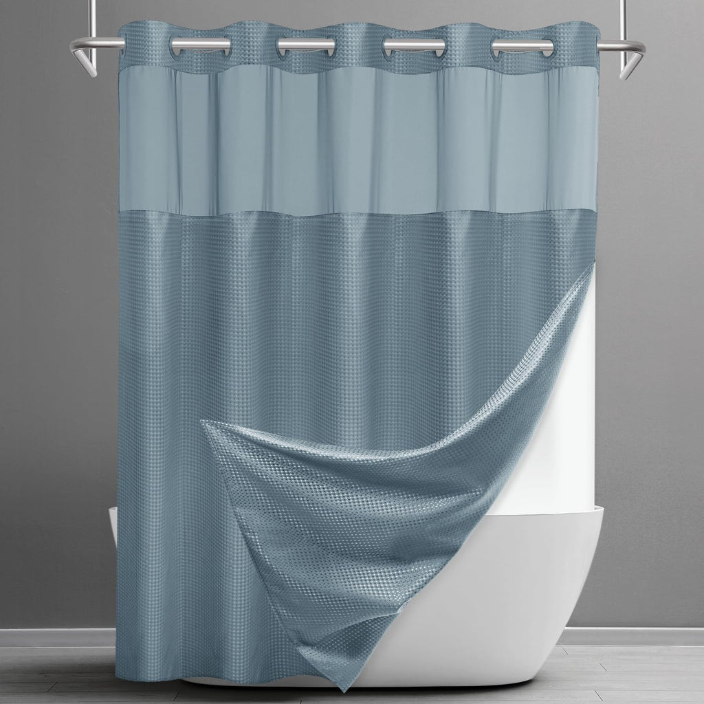 SORTTO Ringless Waffle Shower Curtain with Snap in Liner Set, 71x74, White