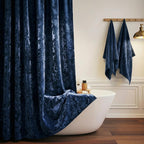 TAMGHO Crushed Velvet Shower Curtain, Dark Green Luxury Shower Curtain with Gold Decro Metal Hooks, Machine Washable Thick Fabric Bathroom Curtain, 72x72