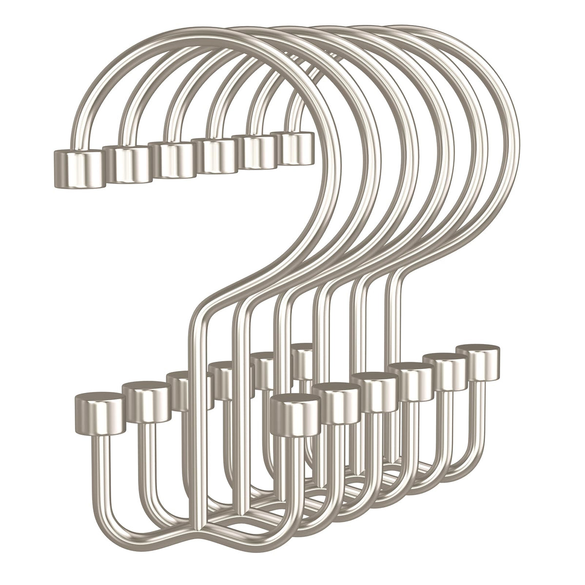 Bathway Shower Curtain Hooks Nickel Shower Curtain Rings, 12 Pcs Double Hook Shower Curtain Hooks Rings Shower Curtain Hangers Rust Proof, Metal Shower Hooks for Bathroom Shower Curtain Rod