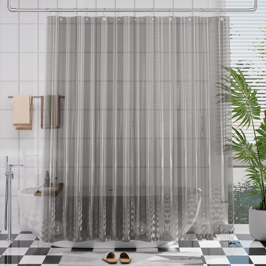 AmazerBath Black Shower Curtain Liner Plastic, Thick PEVA Shower Curtain Black, Dark Shower Liner Heavy Duty 8G, Black Bathroom Curtain Waterproof with 3 Weighted Stones and 12 Grommets, 72x72 Inches