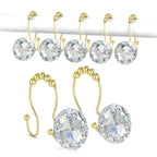 Goowin Shower Curtain Hooks, Crystal Shower Curtain Rings, Stainless Steel Gold Shower Curtain Hooks, Metal Shower Curtain Hangers, Decorative Double Shower Hooks for Shower Curtain & Liner, Gold