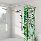 U Shaped Shower Curtain Rod, [Both Sides: 23"-52", Middle: 31"-46.5"] Adjustable U Shape Shower Rod Black Outdoor Corner Curtain Pole for Bathroom Bathtub with Ceiling Support & 12 Hooks