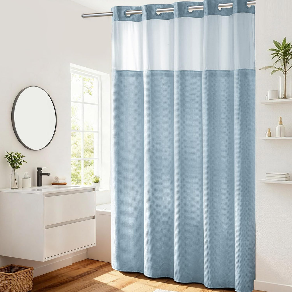River Dream Heavyweight Waffle No Hook Shower Curtain with Liner,Gray,71x74