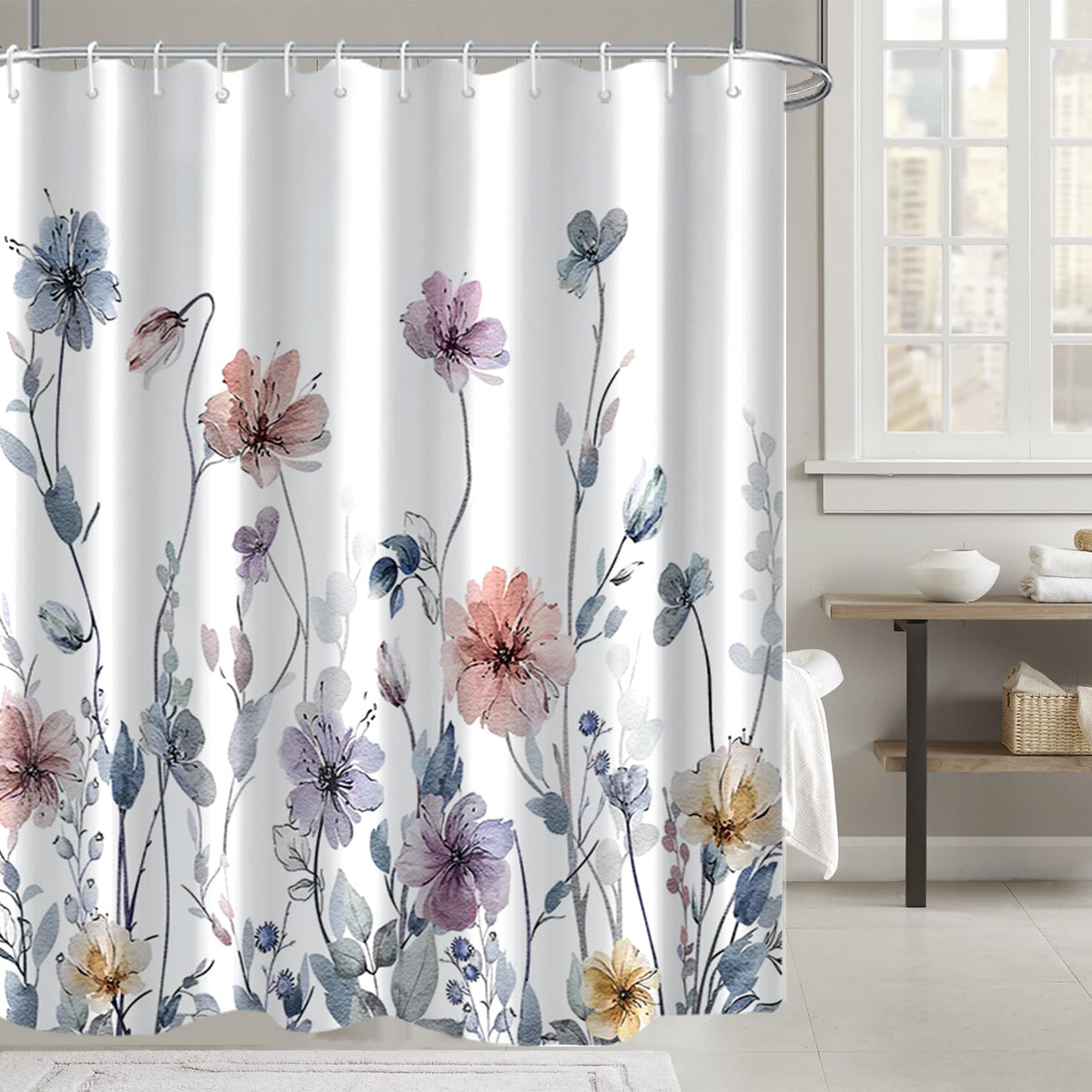 AWERT Blue Marble Shower Curtain - Waterproof for Bathroom Decor, Printed Washable With Hooks, 72x72 Inch