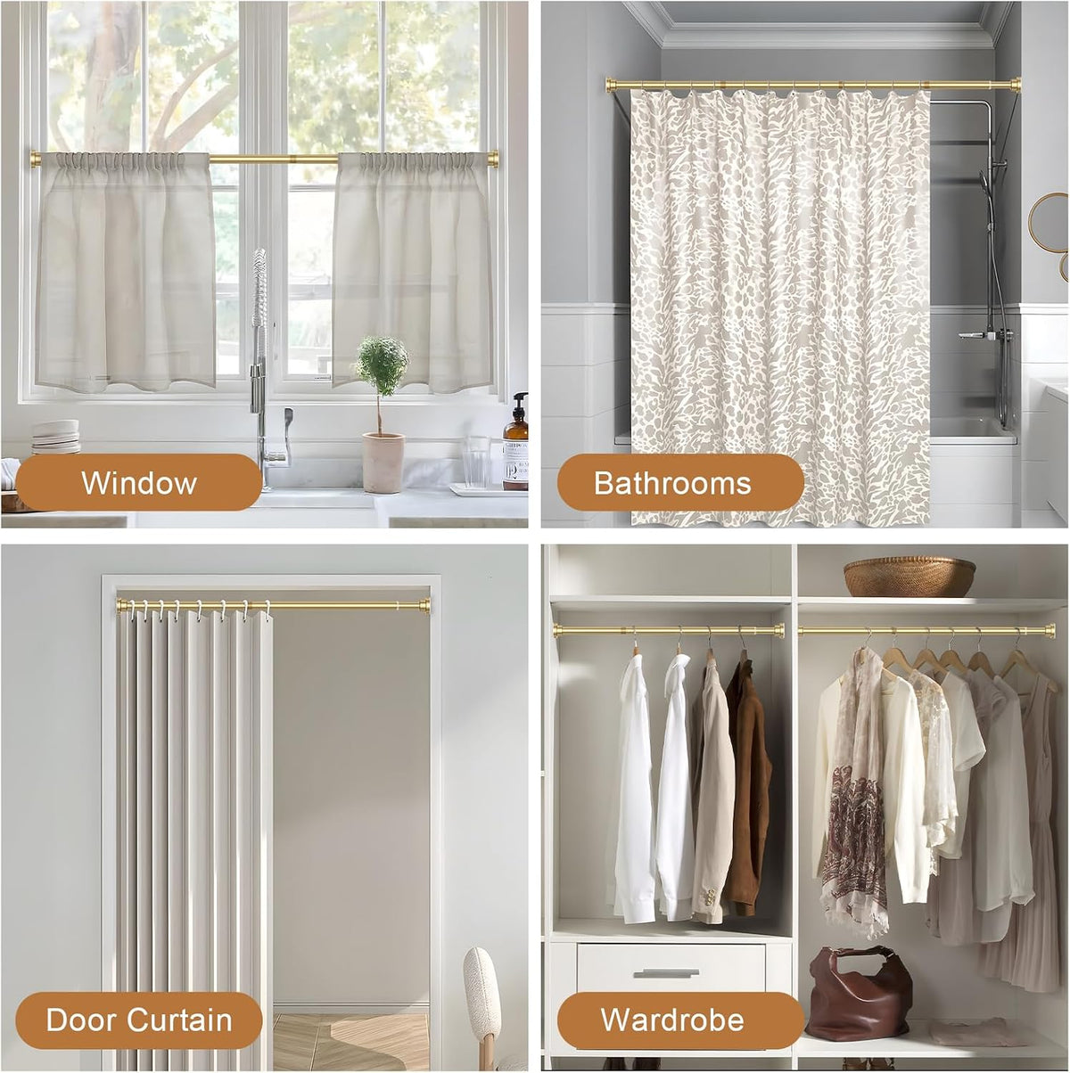 AIZESI Gold Tension Curtain Rod 30-63In 1PCS,Adjustable Spring Tension Rod