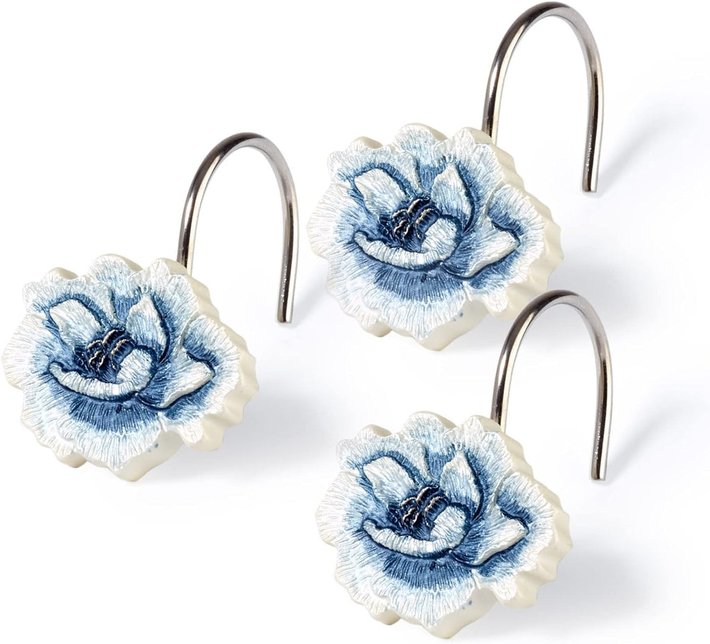 Zahari Home Rose Vine Shower Hooks Set - Curtain Rings with Unique Design - 12 Resin Hooks for Customizing Your Shower Space