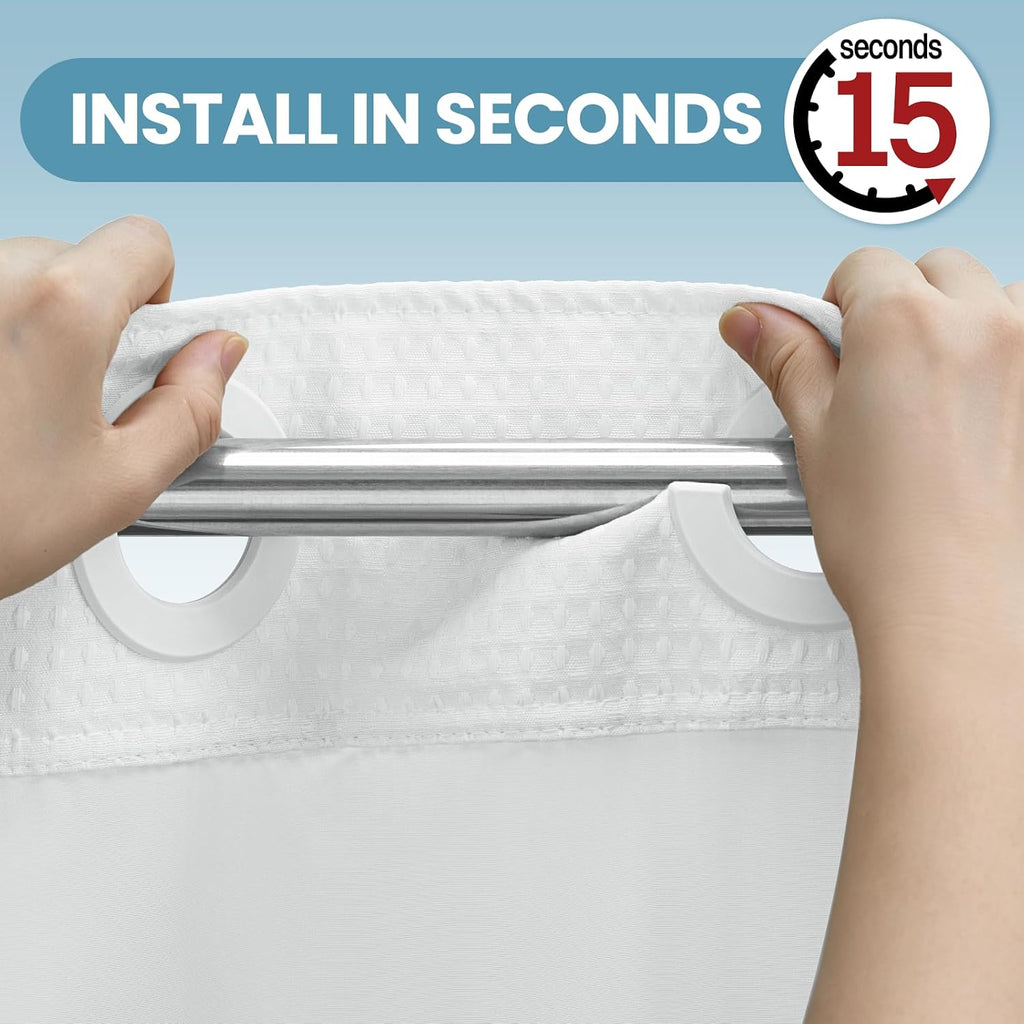 256GSM Heavyweight Ringless Waffle Shower Curtain with Liner, 71x74, White