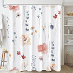 Gibelle Blue Yellow Watercolor Floral Fabric Shower Curtain, 72x72