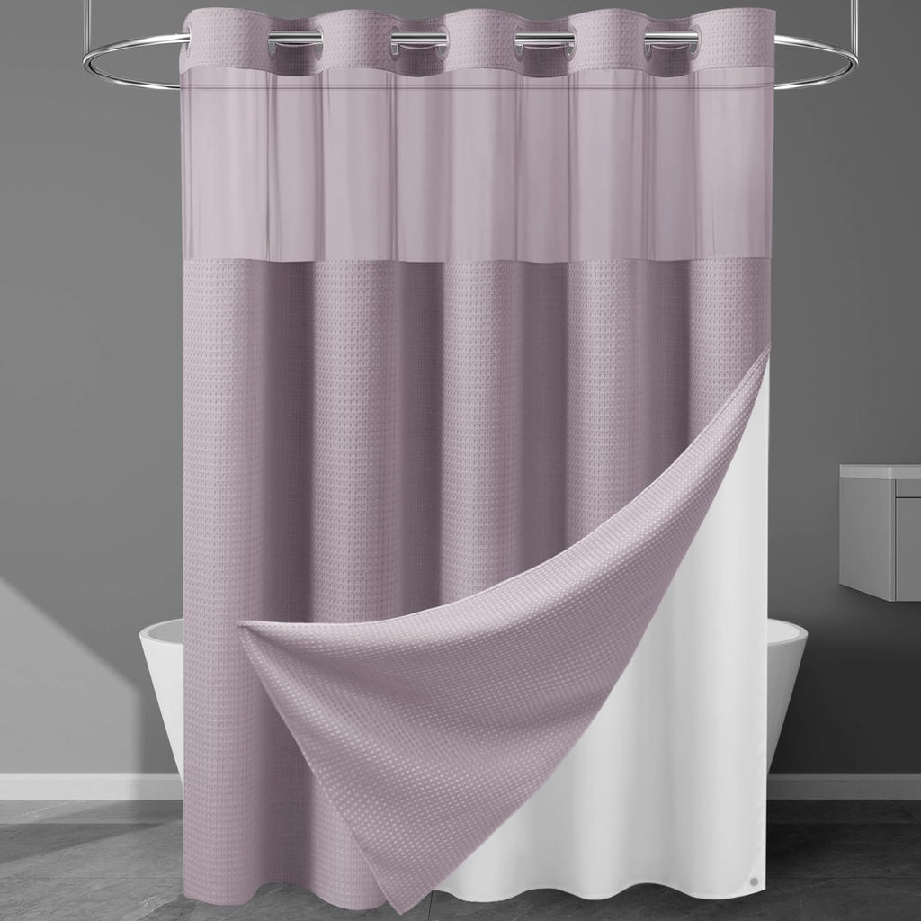 256GSM Heavyweight Ringless Waffle Shower Curtain with Liner, 71x74, White