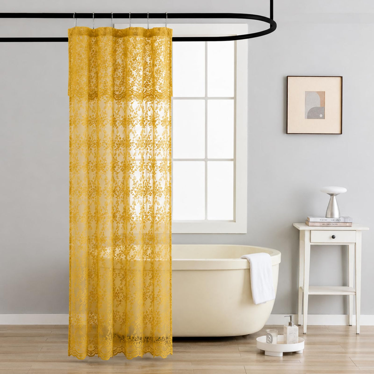 TUDECO Lace Brown Shower Curtain with Attached Valance, 72 x 72 Inch