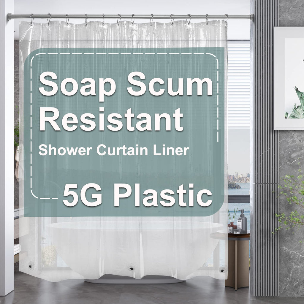 AmazerBath Black Shower Curtain Liner Plastic, Thick PEVA Shower Curtain Black, Dark Shower Liner Heavy Duty 8G, Black Bathroom Curtain Waterproof with 3 Weighted Stones and 12 Grommets, 72x72 Inches