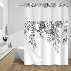 WITHLOC Hook Free Floral Shower Curtain with Liner, Blue Beige, 71x74