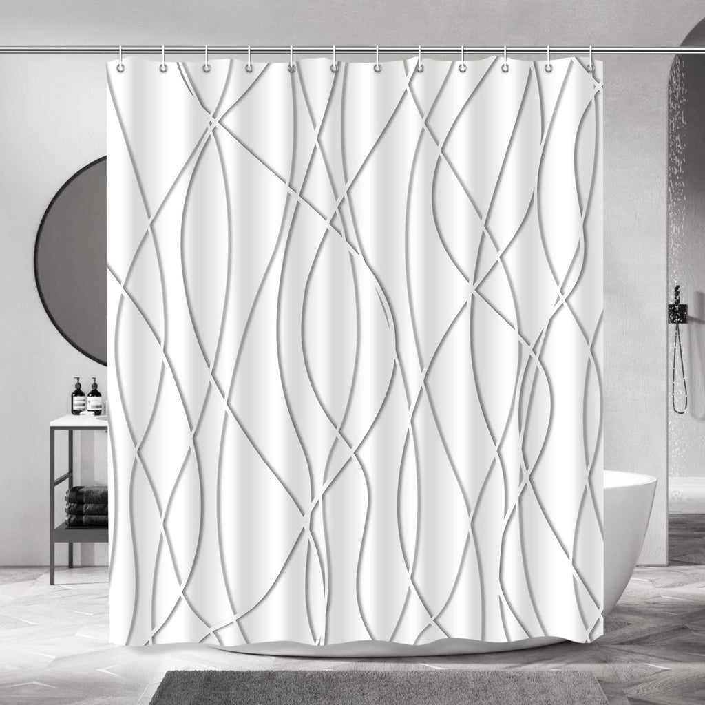 Striped Shower Curtain for Bathroom, Grey White, 72" W x 72" L