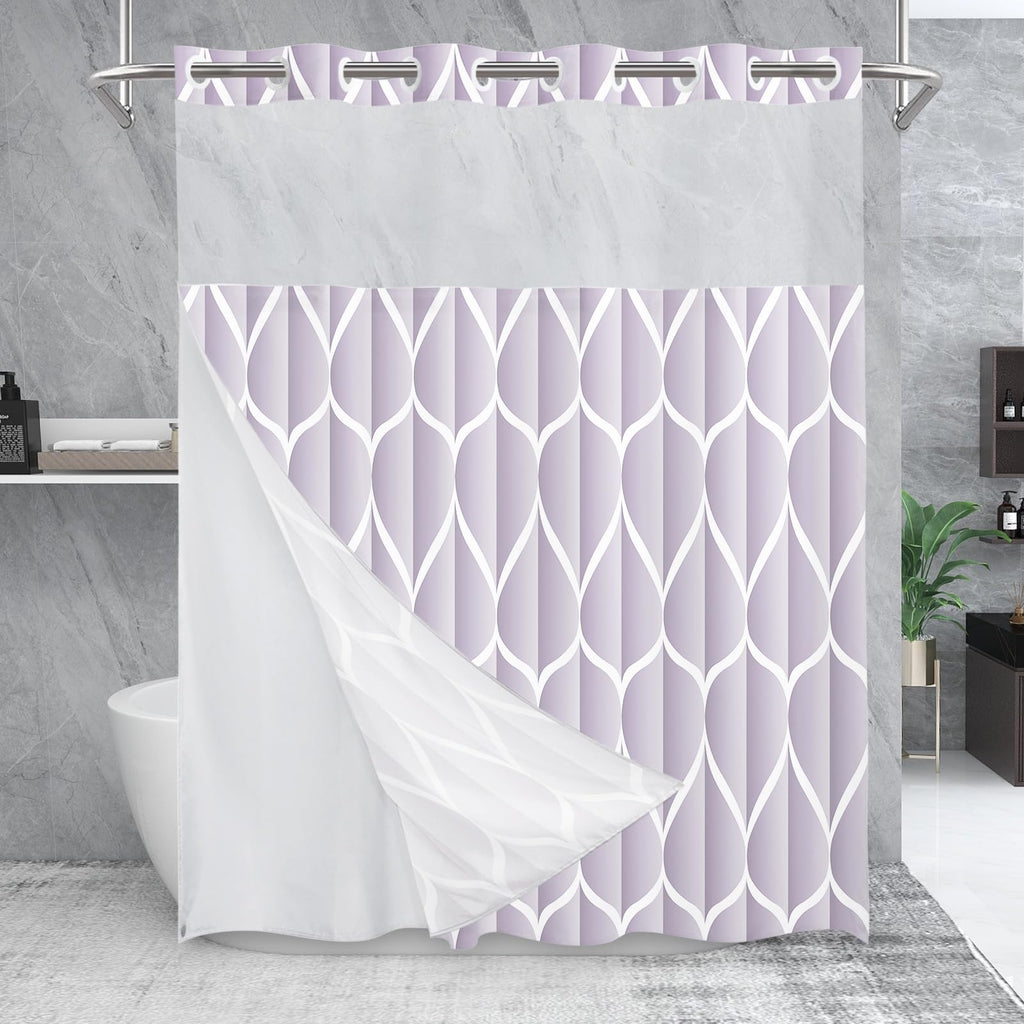 Yiatn Gray Ringless Shower Curtain with Snap-in Liner, 71 x 74 Inch