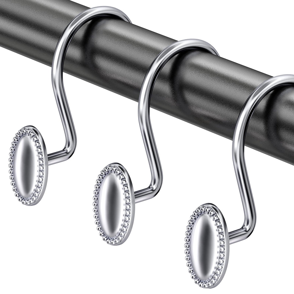 AmazerBath Black Shower Curtain Hooks, 12PCS Rust Proof Shower Curtain Rings, Decorative Modern Shower Curtain Hangers, Elliptical Heavy Duty Design Convenient for Bathroom Kitchen Wardrobe
