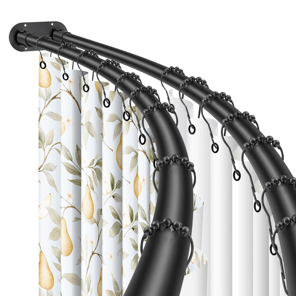 Double Curved Shower Curtain Rod 42 to 72 Inches Elegant Double Shower Curtain Rod Adjustable Wall Mounted Double Shower Curtain Pole for Bathroom (Black, 42 to 72")