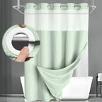 No Hook Shower Curtain with Liner Set Hotel Waffle Curtain White 72W X 75L