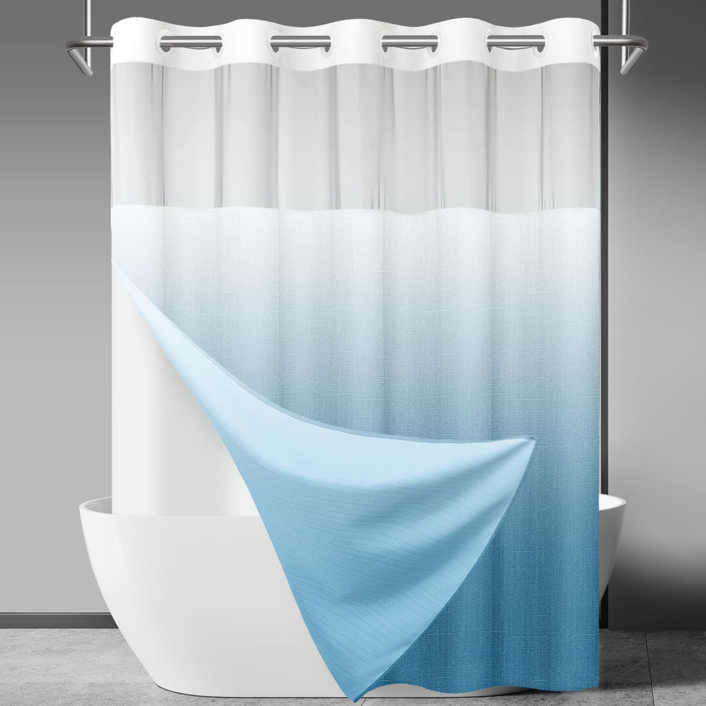 SORTTO Ringless Slub Shower Curtain with Snap in Liner, 71x74, Black