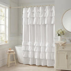 Madison Park Grace Ruffle Shower Curtain for Bathroom, 72"x 72", White