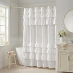 Madison Park Grace Ruffle Shower Curtain for Bathroom, 72"x 72", White