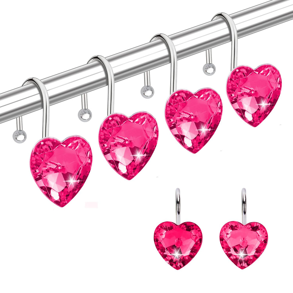 Shower Curtain Hooks Rings for Bathroom, 12PCS Valentines Day Heart Stainless Steel Rust Resistant Decorative Rhinestones Shower Curtain Rings Hangers for Shower Curtains, Clothing, etc.