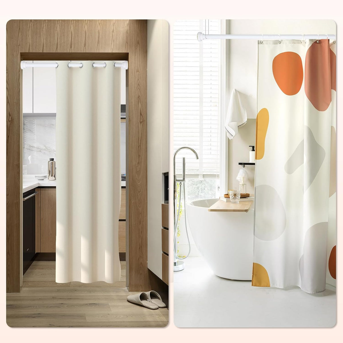 Shower Curtain Rod 31-80 in Adjustable Curtain Rod No Drilling Tension Shower Rod Stainless Steel for Bathroom Room Divider, White