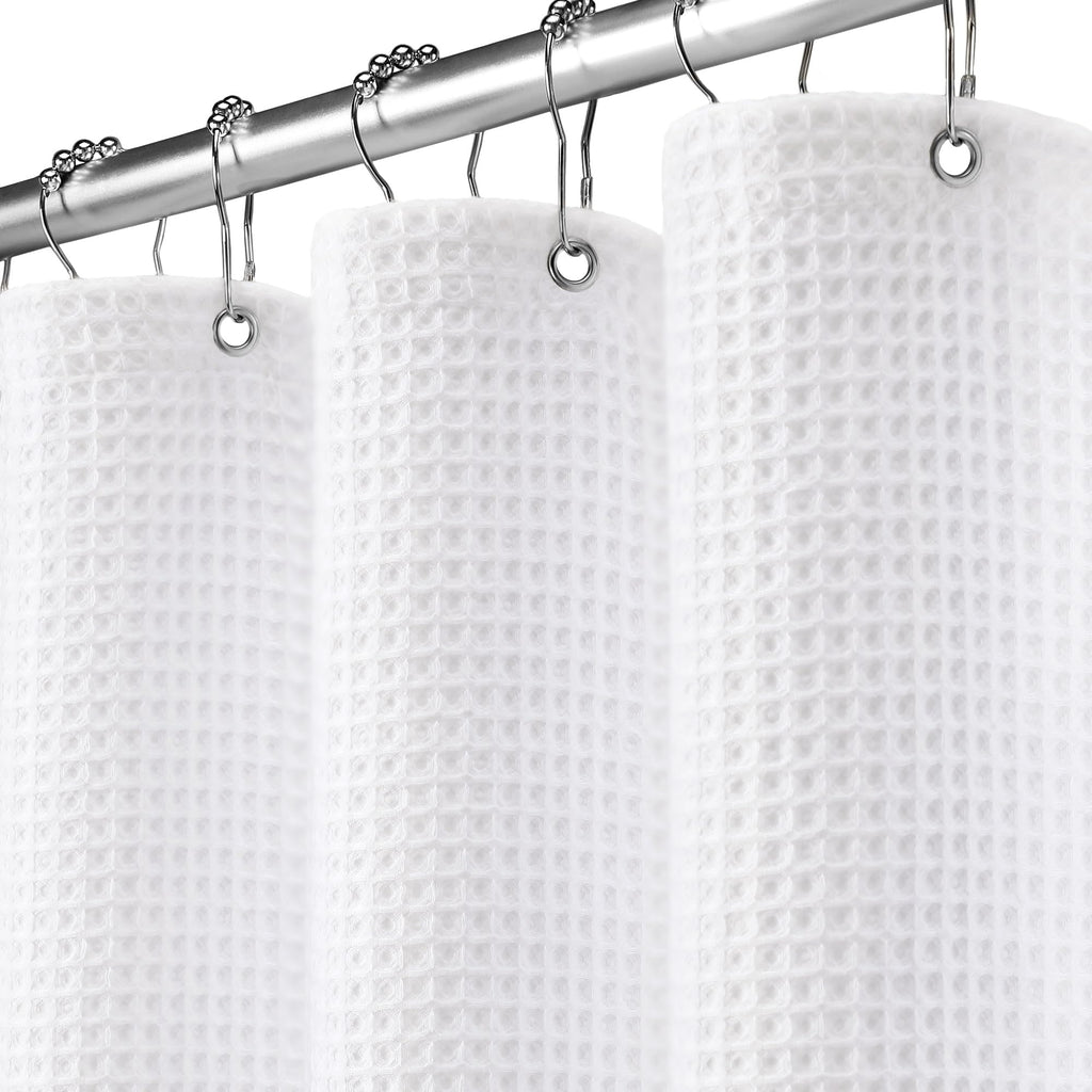 White Waffle Weave Shower Curtain 258GSM Heavyweight Cotton Fabric 72Wx72L