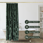 TAMGHO Crushed Velvet Shower Curtain, Dark Green Luxury Shower Curtain with Gold Decro Metal Hooks, Machine Washable Thick Fabric Bathroom Curtain, 72x72
