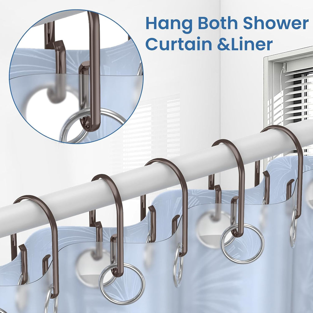 Bronze Shower Curtain Hooks Rings，Double Sided Shower Curtain Hooks Rust Proof，12 pcs Shower Hooks for Inside Shower，Smooth Sliding Anti-Drop Double Shower Rings for Curtain