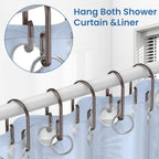 Bronze Shower Curtain Hooks Rings，Double Sided Shower Curtain Hooks Rust Proof，12 pcs Shower Hooks for Inside Shower，Smooth Sliding Anti-Drop Double Shower Rings for Curtain