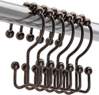 Titanker Shower Curtain Hooks Rings, Rust-Resistant Metal Double Glide Shower Hooks for Bathroom Shower Rods Curtains, Set of 12 Hooks - Bronze
