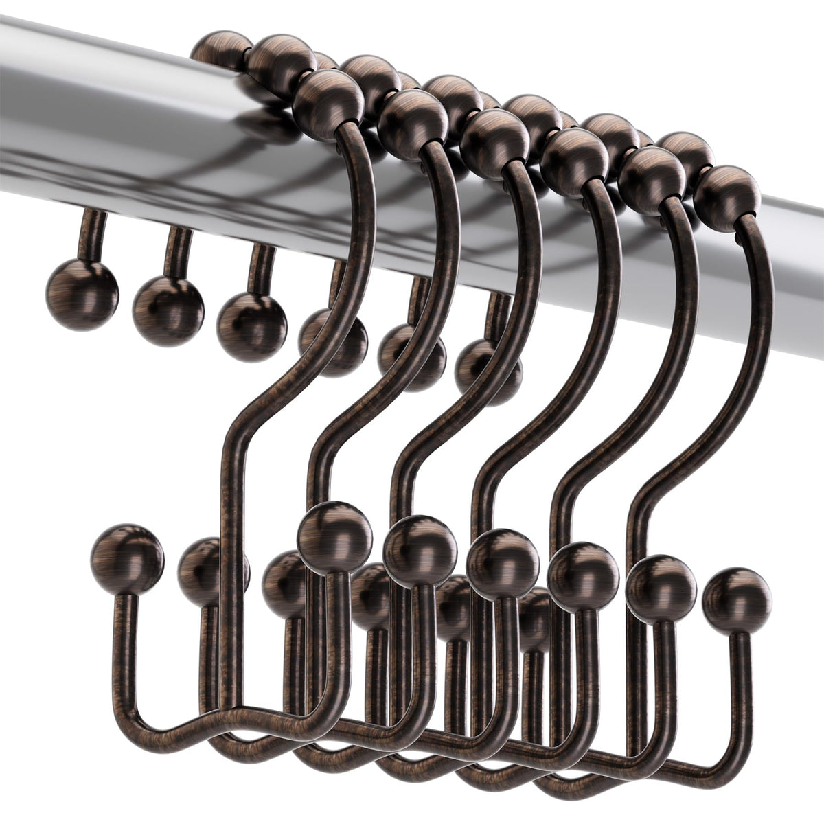 Titanker Shower Curtain Hooks Rings, Rust-Resistant Metal Double Glide Shower Hooks for Bathroom Shower Rods Curtains, Set of 12 Hooks - Matte Nickel