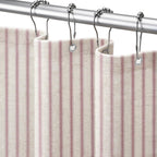 Farmhouse Striped Shower Curtain Taupe Vintage Linen Curtain 72"W X 72"L