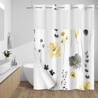 WITHLOC Hook Free Floral Shower Curtain with Liner, Blue Beige, 71x74