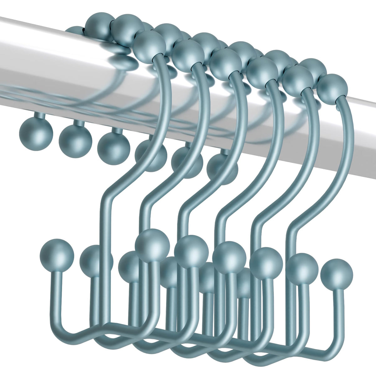 Titanker Shower Curtain Hooks Rings, Rust Resistant Metal Double Glide Shower Hooks for Bathroom Shower Rods Curtains, Set of 12 Hooks - White